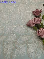 Fio poli material bordado frondoso do bordado do tule cor-de-rosa da tela do laço da lantejoula