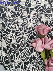 O teste padrão floral do laser bordou a tela do laço dois no tom branco preto 114cm