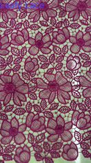 Largura floral química da tela 119CM do laço do bordado de Fushcia