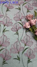 Tulipa flor rendada tecido bordado colorido vestido feminino têxtil