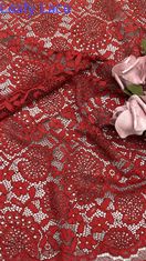 Alta Qualidade Cor Vermelha Corda Brilhante Floral Fronteira Encaixada Tecido de renda pelo pátio Vestido para moda