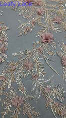Impressionante 3D Floral Sequin bordado Tecido de malha bordado 3D bordado de contas