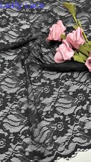 Tecido de renda de largura total em preto elegantes padrões florais e bordas enroladas para roupas de moda