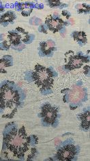 Tecido de bordado de largura total com padrões florais coloridos com contas em tecido 100% Rayon Ground para vestido de noite de moda