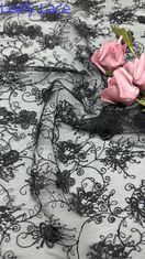 Fibras de renda preta dura e elegante bordado flor luxuosa 100% de malha bordado tecido renda tecido casamento aniversário ocasião vestido bonito