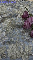 Tecido de renda de bordado durável e elegante para desfiles de moda