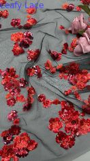 Nova coleção Red Sequin bordado tecido de renda 3D floral Elegante bordado de casamento tecido