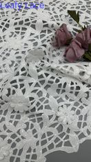 Tecido de renda de crochê, lenço branco, tecido de renda bordado, folhas de luxo, tecido de casamento