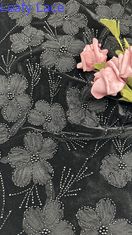 Tela de renda floral 3D bordada com contas Tela bordada elegante e respirável Tela de renda de lenço de luxo Tela de ocasião