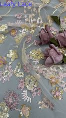 Folha de renda de lenço de seda tecido bordado 3D floral elegante e respirável tecido de ocasião de luxo
