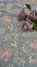 Sequin Tecido bordado Sequin Folha Floral Respiração Sequin Tecido de renda Tecido de ocasião de luxo