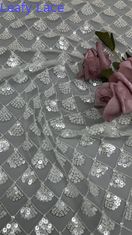 Tecido floral de folhas 3D Sequin Elegante Tecido de malha de renda de luxo Tecido de noite de ocasião