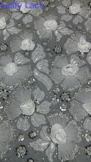 Tela de renda de algodão com bordado de contas Tela de renda de algodão com rede de algodão Floral Elegante Tela de algodão de algodão de luxo Tela de ocasião