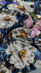 Sequin floral bordado tecido de renda folha 100% poliéster personalizado novas coleções