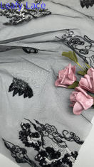 Elegante tecido de malha de túle, leve, transparente para vestidos de noiva, tecido de renda bordado