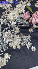 Tecido de bordados de contas, lenço de cama brilhante, tecido de renda floral, tecido de festa