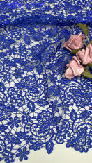 Tecido Chantilly bordado azul de alta qualidade tecido encaixe tecido oco elegante para senhoras