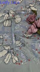 Tecido de renda com lantejoulas e folhas de malha para vestidos de jantar elegantes e respiráveis de alta qualidade, tecido brilhante
