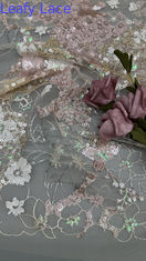 Tecido de lantejoulas com bordado de contas, base de malha, bordado floral, ocasião elegante e bonita