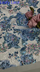 Tecido Bordado com Lantejoulas Coloridas 100% Poliéster Estilo Francês Floral de Luxo