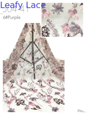 Tecido Bordado com Lantejoulas e Cultura Eest Folhosa, Malha Floral 3D para Vestidos Femininos, Tecido de Luxo