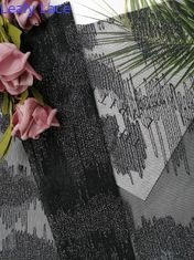 Linha geométrica metálica preta tela bordada de prata de Lurex do laço