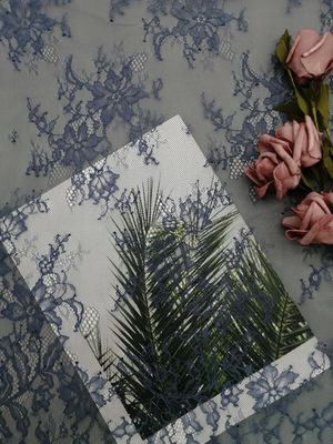 Francês Chantilly do tule dos azul-céu para atar a tela para o vestido de noite