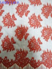 Borda vermelha Mesh Fabric bordado floral da vieira da pestana