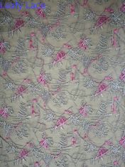 Tule floral africano Mesh Colored Embroidery Fabric do rosa