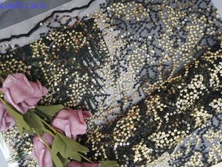 Lantejoula bordada preto Mesh Fabric do partido de 125CM