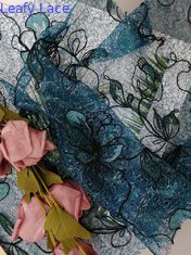 Tela floral do vestido de noite de Mesh Green Colored Embroidery Fabric do laço