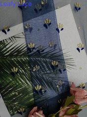 O tule reunido metálico Mesh Foil do brilho do laço dos azuis marinhos imprimiu a tela