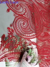 Tela vermelha do laço de Mesh Bridal Dress Embroidery Paisley do tule