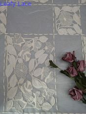 Pano floral do tule da cama amarrado bege da tela do bordado do algodão
