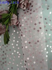 Tule transparente cor-de-rosa de Organza da tela bordada da lantejoula para o fato