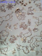 Lantejoula da malha do laço do vestido da menina da tela bordada da lantejoula da cor de Champagne