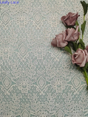 Pink Embroidered Chemical Lace Fabric Lightweight Full Polyester 125cm Wide