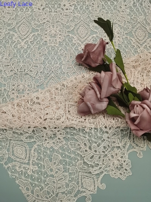 Pink Embroidered Chemical Lace Fabric Lightweight Full Polyester 125cm Wide