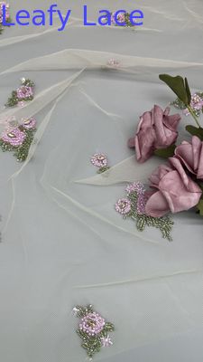 Beaded Floral Lace Fabric Embroidered Lace Mesh Breathe Fabric Occasion Dressing Birthday Fabric