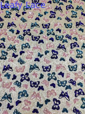 Buttfly Sequin Embroidered Lace Style Colorful Fabric For Girls Party Wedding Dress Gowns