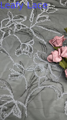 100% Cotton Embroidered Lace Fabric Mesh for Gowns Black Gold Color Birthday Dresses