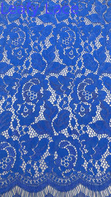 Blue Lace Embroidered Fabric Floral Patterns Laser Hollow-up  For Party Dresses Clothing
