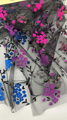 Wintersweet Transparent Design Flocked Customized for Elegant Leafy Party Fabric