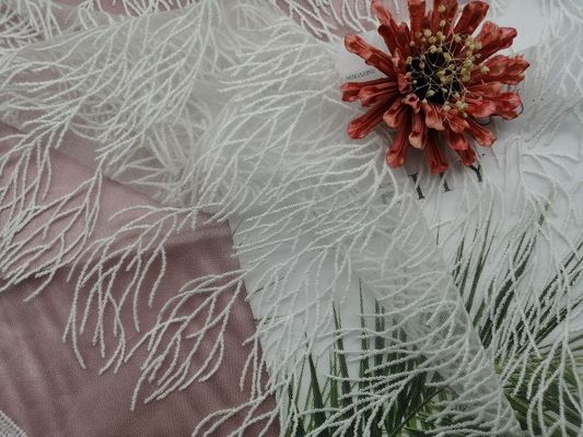 Embroidery Corded Lace Fabric White Wedding Lace Fabric