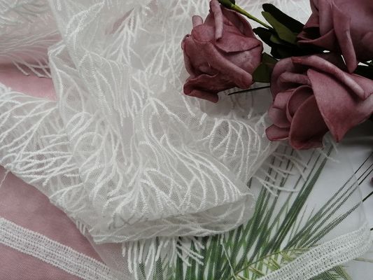 Embroidery Corded Lace Fabric White Wedding Lace Fabric