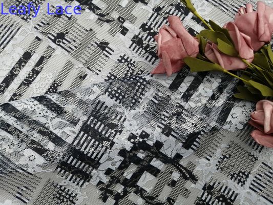 Polyester Floral Printed Lace Fabric For Lady Evening Dress