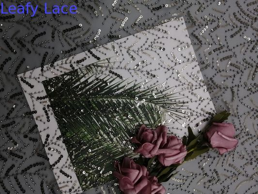 Party Grey Embroidered Sequin Lace Fabric For Wedding Dress