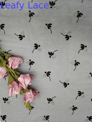 Navy Color 130CM Flocked Mesh Foil Printed Fabric