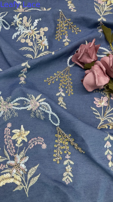 East Culture Cotton Embroiderey Lace Fabric Mesh Floral Sequin Floral For Ladies