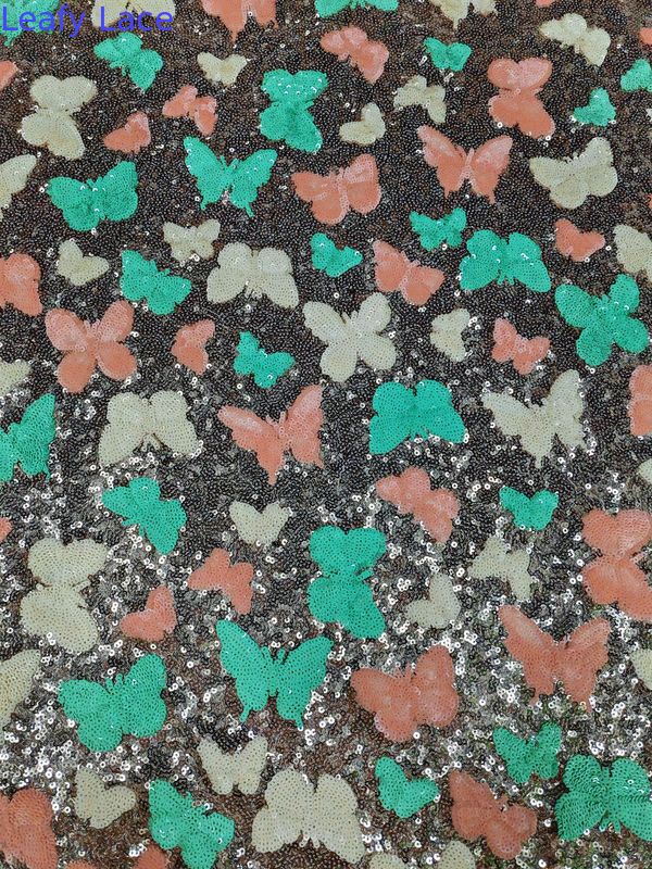 Buttfly Sequin Embroidered Lace Style Colorful Fabric For Girls Party Wedding Dress Gowns